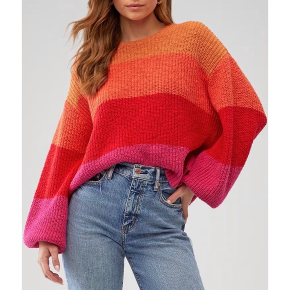 Show Me Your MuMu Orange Red Pink Striped Chunky Crewneck Sweater